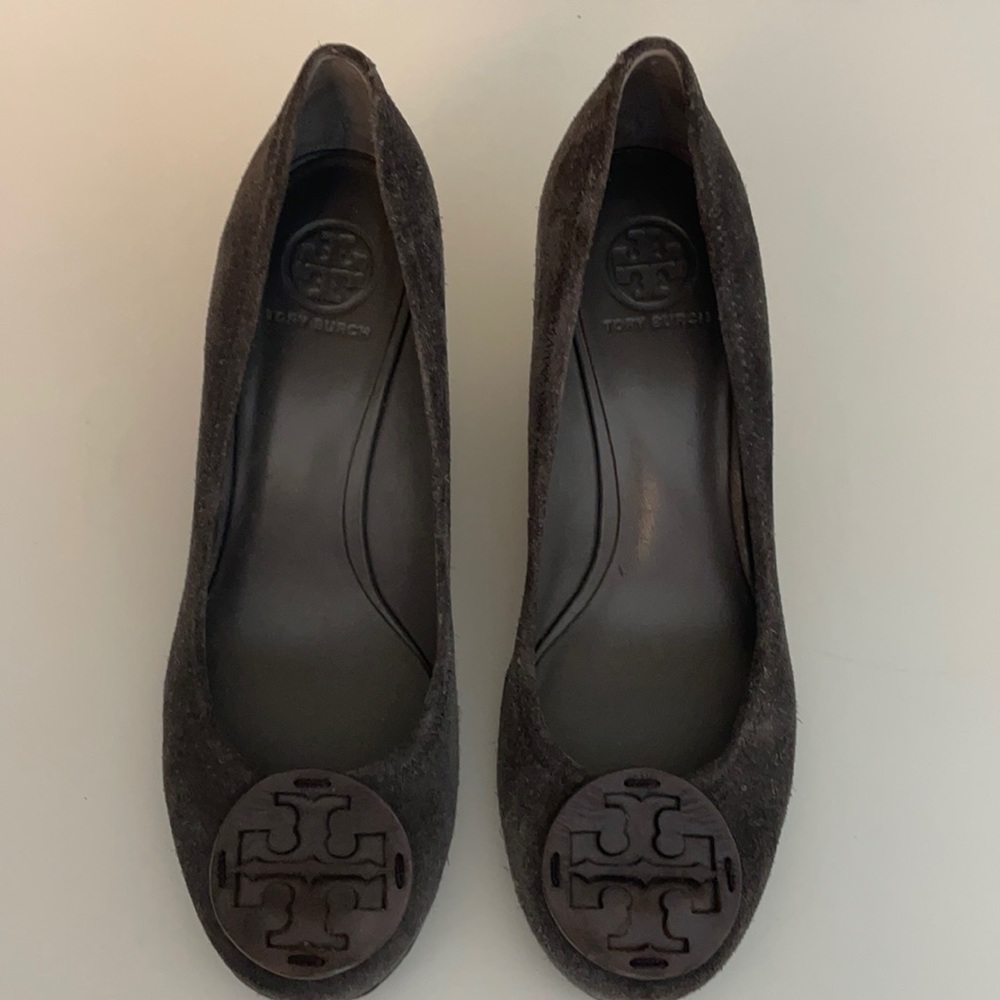 Tory Burch (Size 10); Dark Gray Suede Wedges